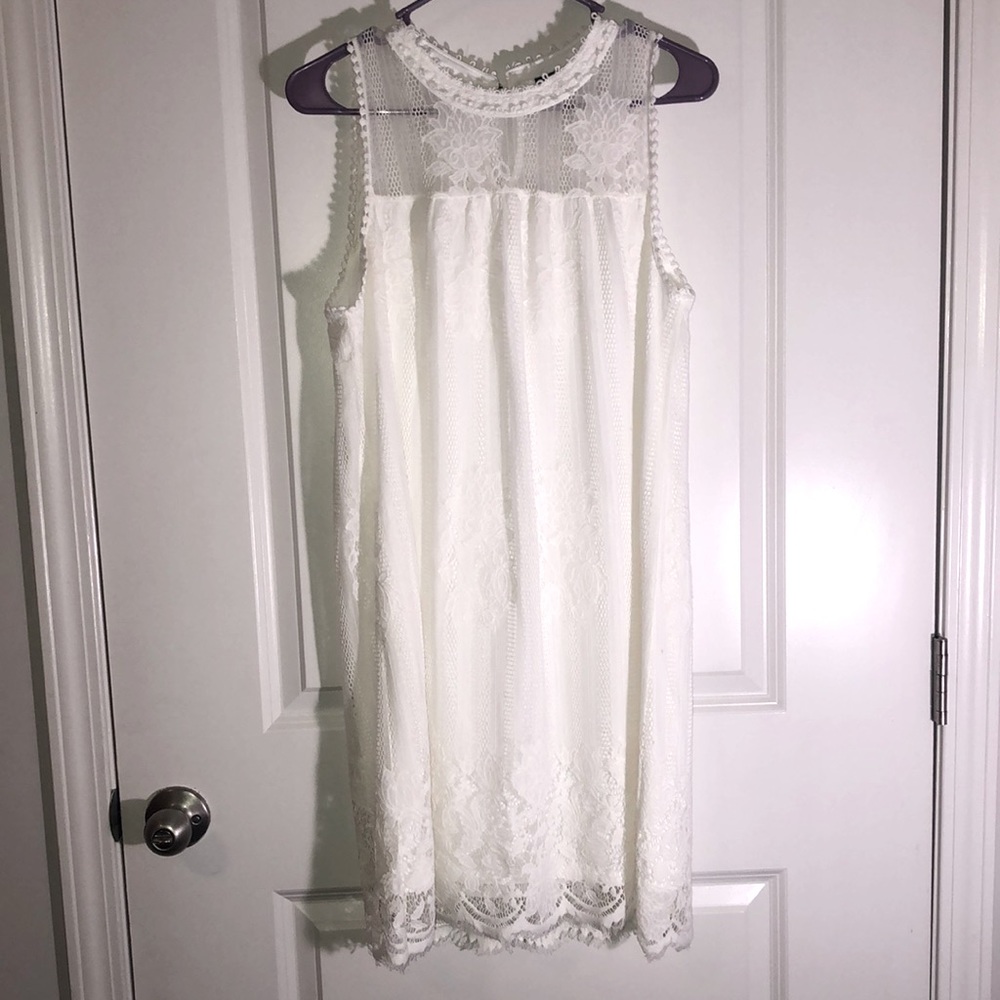 White Lace Straight Knee Length Dress